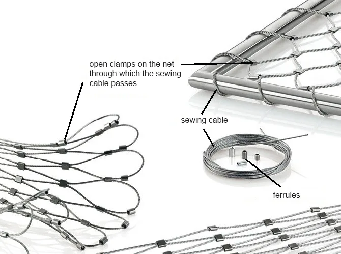 Cable mesh railing infill from Carl Stahl DecorCable with installation sewing cable and ferrules.